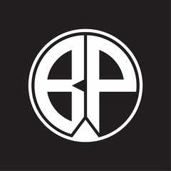 BP Logo monogram circle with piece ribbon style on black background