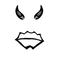 Obraz premium Vector illustration.Close-up abstract drawing of devil lips and horns.