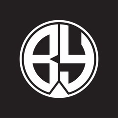 BY Logo monogram circle with piece ribbon style on black background