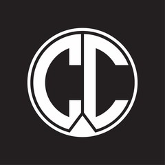 CC Logo monogram circle with piece ribbon style on black background