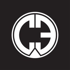 CE Logo monogram circle with piece ribbon style on black background