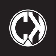 CK Logo monogram circle with piece ribbon style on black background