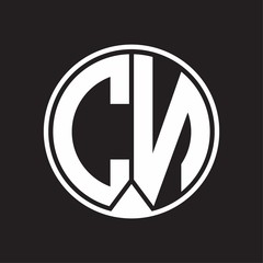 CN Logo monogram circle with piece ribbon style on black background