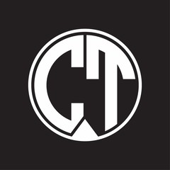 CT Logo monogram circle with piece ribbon style on black background