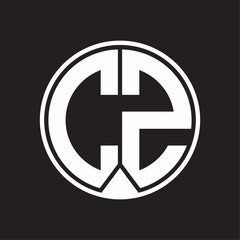 CZ Logo monogram circle with piece ribbon style on black background