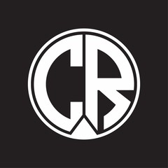 CR Logo monogram circle with piece ribbon style on black background