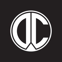 DC Logo monogram circle with piece ribbon style on black background