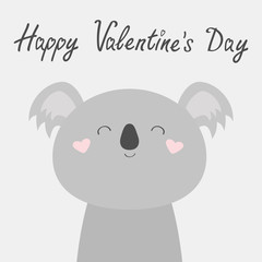 Naklejka premium Happy Valentines Day. Koala bear face head. Cute kawaii animal. Cute cartoon funny baby character. Kids print for poster, t-shirt. Love heart. Scandinavian style. Flat design. White background.