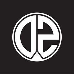 DZ Logo monogram circle with piece ribbon style on black background