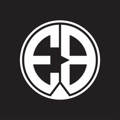EB Logo monogram circle with piece ribbon style on black background