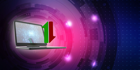   3d illustration uploading downloading arrow in laptop