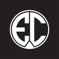 EC Logo monogram circle with piece ribbon style on black background