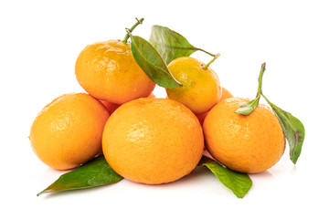 mandarins with leaf isolated on white background