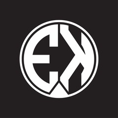 EK Logo monogram circle with piece ribbon style on black background