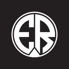ER Logo monogram circle with piece ribbon style on black background