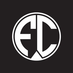 FC Logo monogram circle with piece ribbon style on black background