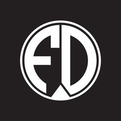 FD Logo monogram circle with piece ribbon style on black background