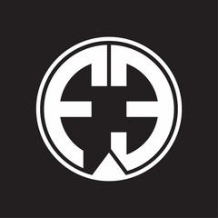 FE Logo monogram circle with piece ribbon style on black background