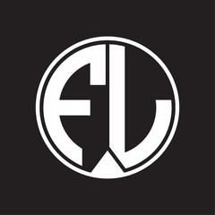 FL Logo monogram circle with piece ribbon style on black background