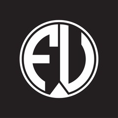 FU Logo monogram circle with piece ribbon style on black background