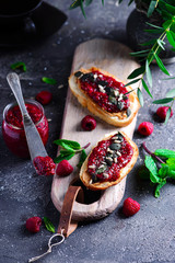 Chia raspberry jam.style rustic.selective focus