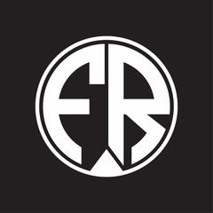 FR Logo monogram circle with piece ribbon style on black background