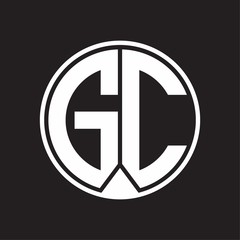 GC Logo monogram circle with piece ribbon style on black background
