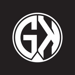GK Logo monogram circle with piece ribbon style on black background