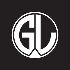 GL Logo monogram circle with piece ribbon style on black background