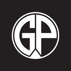 GP Logo monogram circle with piece ribbon style on black background
