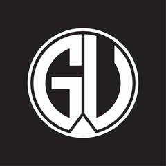 GU Logo monogram circle with piece ribbon style on black background