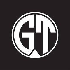 GT Logo monogram circle with piece ribbon style on black background