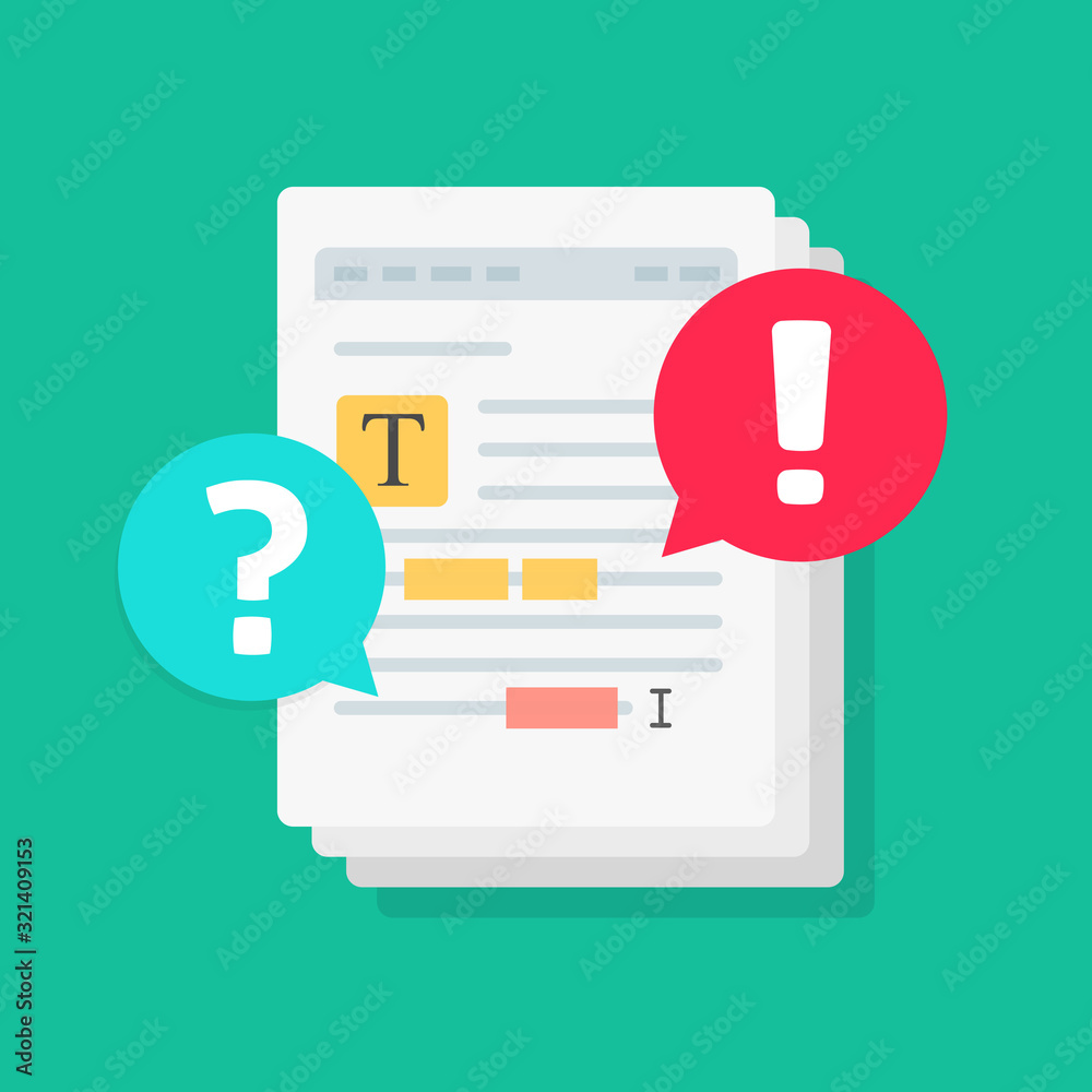 Fototapete Text document file chat commenting notice or editing docs online vector flat cartoon, shared file collaborated with highlighted text editor, chat comments notifications, concept of docs share