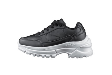 Black sneaker with white sole. Sport shoes.