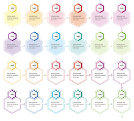 Hexagon button icon and a banner for writing text.Icon for Banner.Multiple colored button icons and multI-color hexagon banners for writing text.