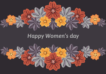 Obraz premium Floral greeting card dark background with copy space for international women day or birthday