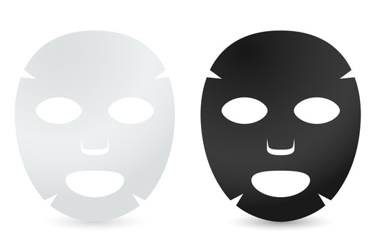 White and black face sheet masks. Facial masks with serum, skincare product, Vector