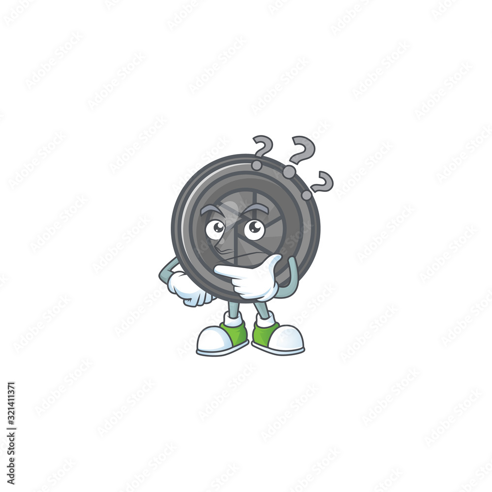 Poster camera lens cartoon mascot style in a confuse gesture