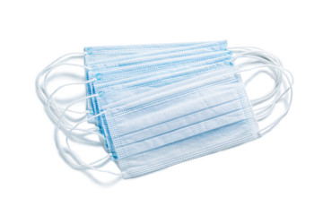 medical tools stack of blue sterile flu masks isolated medical tools
