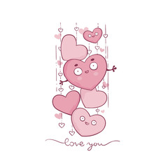 Cute and Kawaii Valetine greeting card with cartoon hearts images