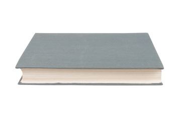 Grey book with cloth cover on a white isolated background.