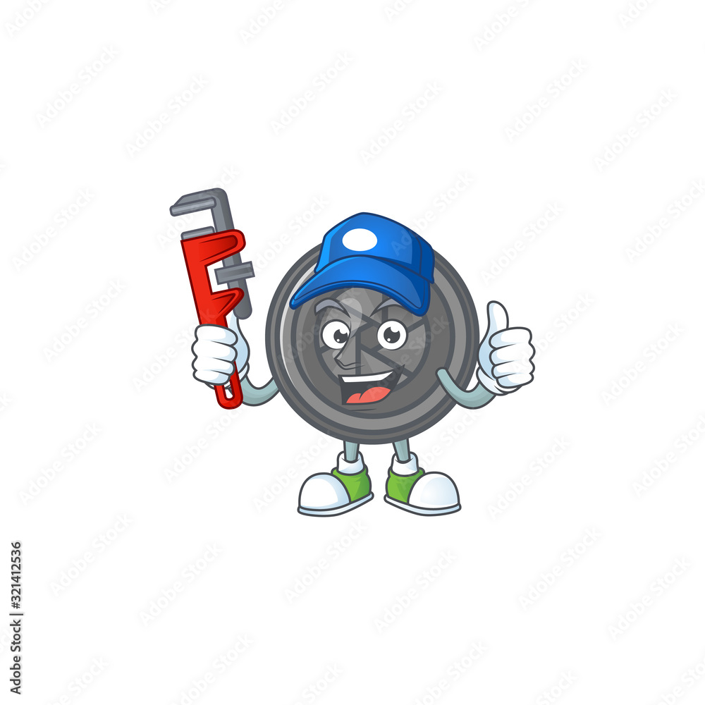 Poster smiley plumber camera lens on mascot picture style