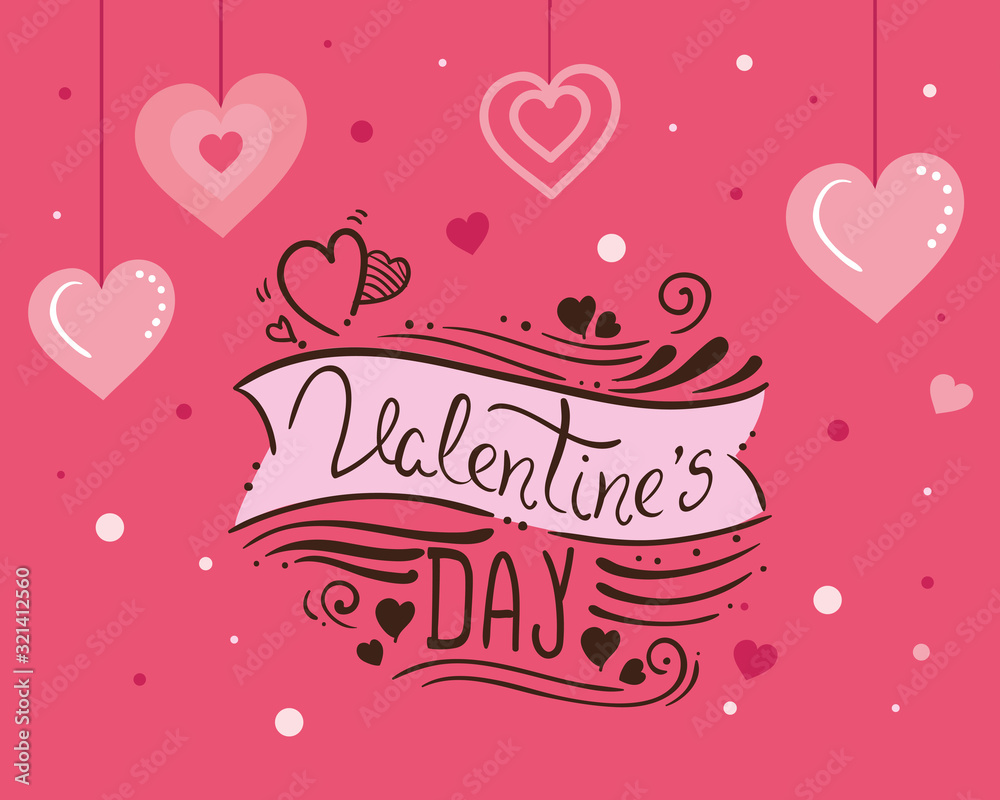 Poster happy valentines day card with hearts and decoration