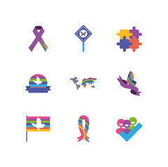 Icon set of zero discrimination day, flat style icons