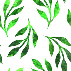 seamless green bright textured herbal pattern on white background