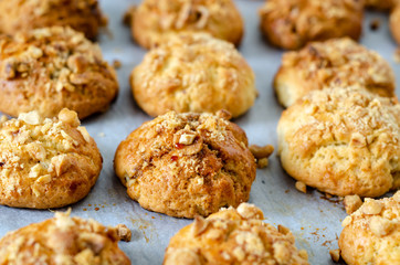 Delicious cookies on the tray,close up.