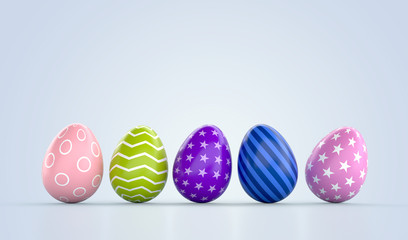 Happy Easter day celebration party festival. The 3D egg is realistic with ornament decorated for banner, greeting card, social media advertising. On background abstract. 3d rendering.