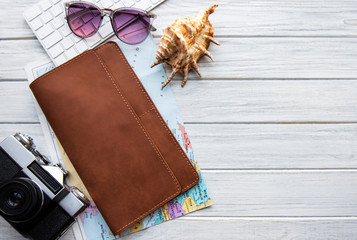 Brown leather travel organizer