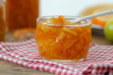 Tasty homemade orange jam and slice of orange fruit