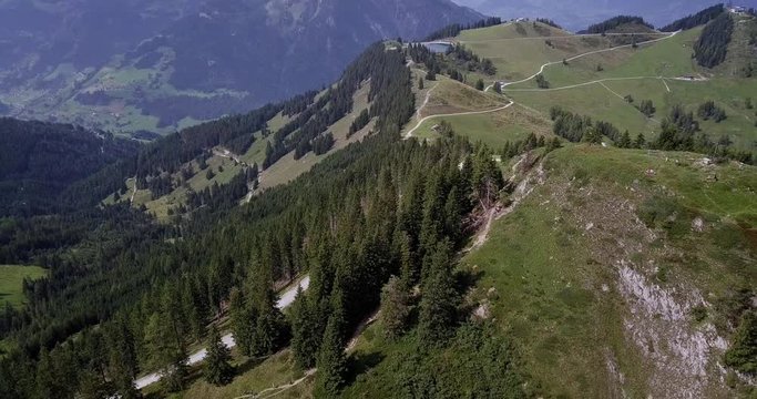 Beautiful Scenery Of Natural Vegetation Around The Mountains In Wagrain, Canada During The Summer Season - Aerial Shot